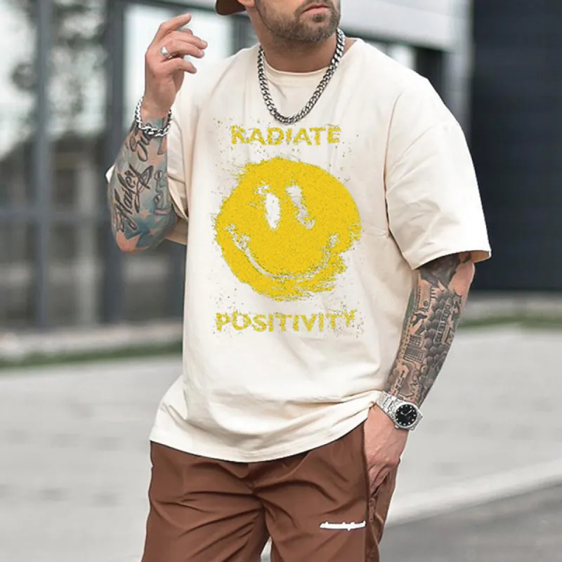 Smiley Graphic Print Loose Men's Short Sleeve T-Shirt sold by Shopnova