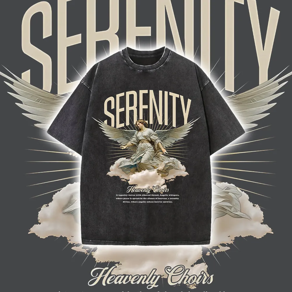 SERENITY Angel Men's Washed Black Color Tee sold by Shopnova