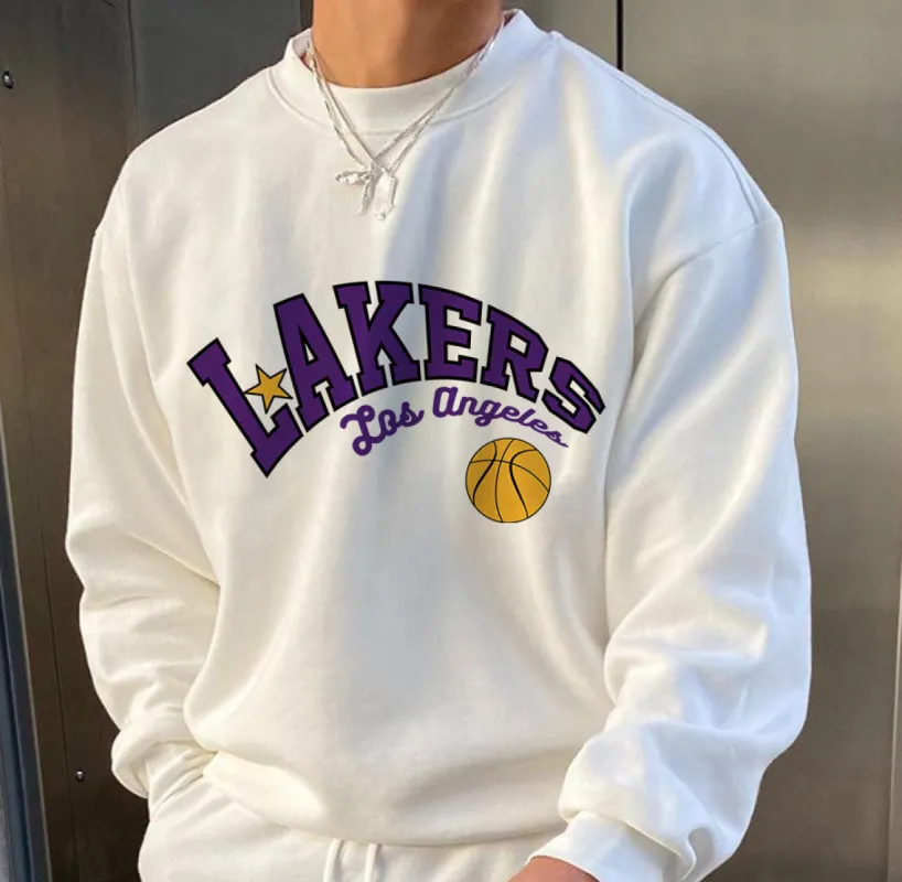 NOVAROPA™ Lakers Print Crew Neck Sweatshirt sold by Shopnova