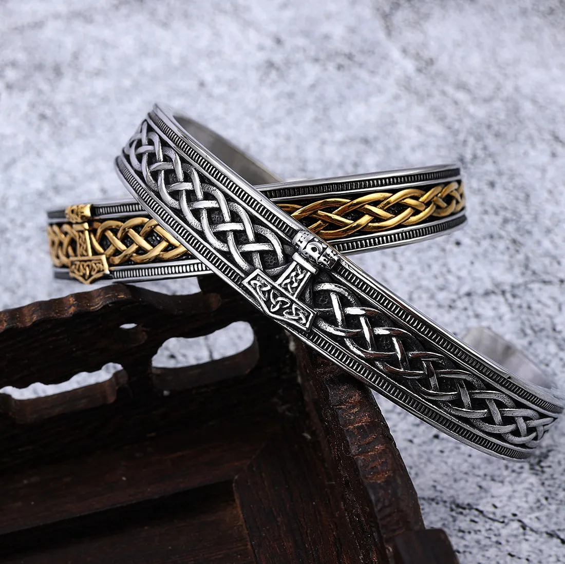 Norse Viking Rune Symbol Stainless Steel C-shaped Open Bangle Bracelet sold by Shopnova product image thumbnail 2