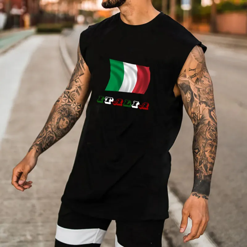 Men's Italy Flag Print Cotton Tank Top-B sold by Shopnova