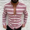 Turn-down collar button-down long sleeve men's casual shirt sold by Shopnova