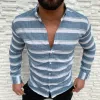 Turn-down collar button-down long sleeve men's casual shirt sold by Shopnova