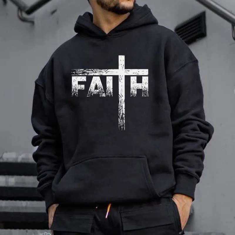 Men's Faith Corss Printed Stylish Loose Fit Hoodies sold by Shopnova