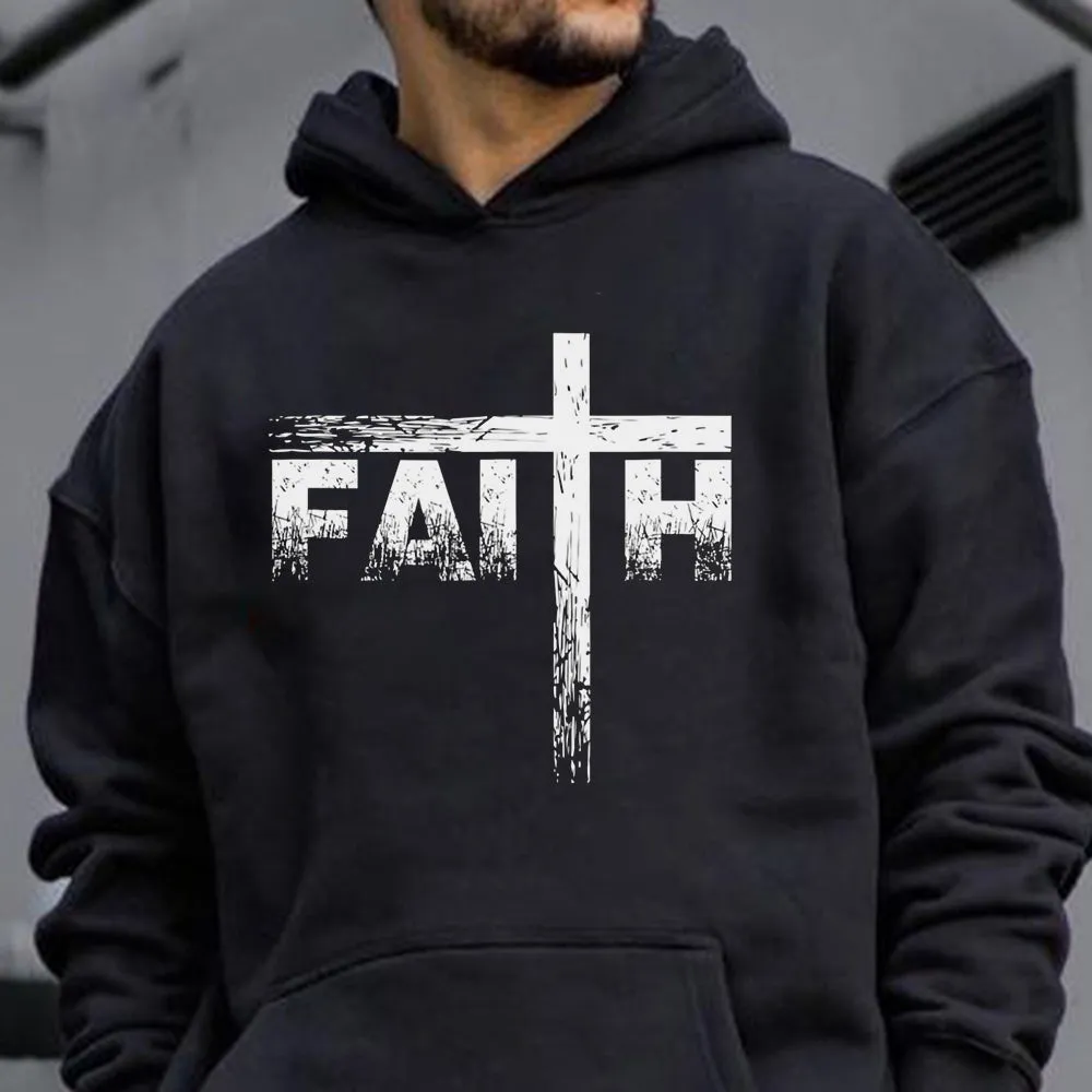 Men's Faith Corss Printed Stylish Loose Fit Hoodies sold by Shopnova product image thumbnail 2