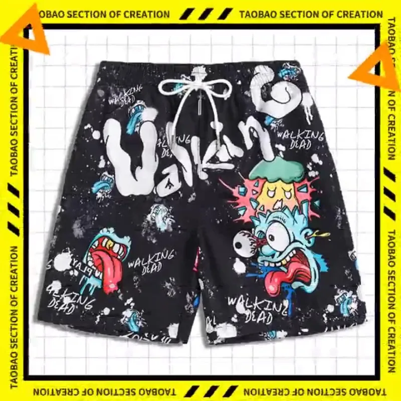 Men's beach pants loose casual cartoon printed shorts sold by Shopnova