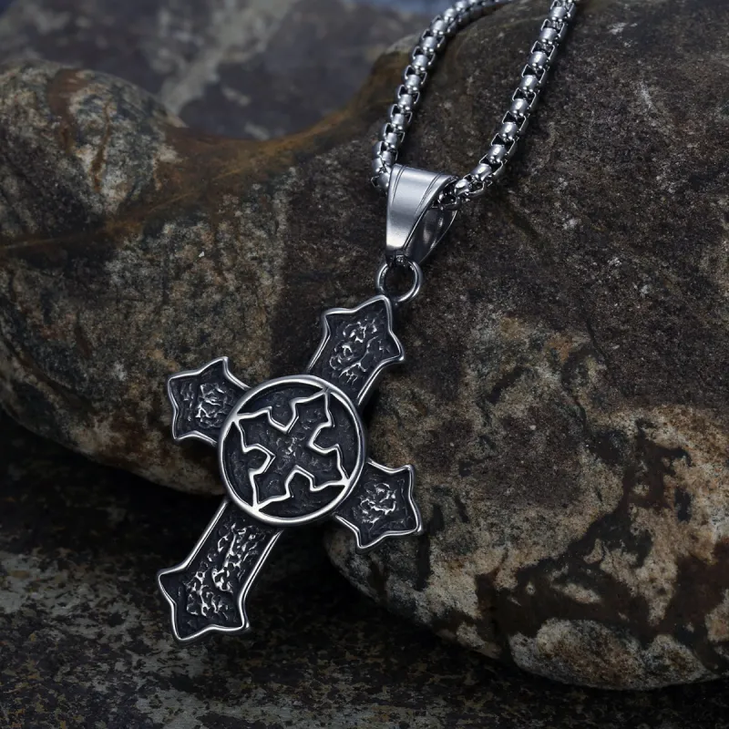 Vintage Medieval Knight Men's Cross Pendant Stainless Steel Necklace sold by Shopnova