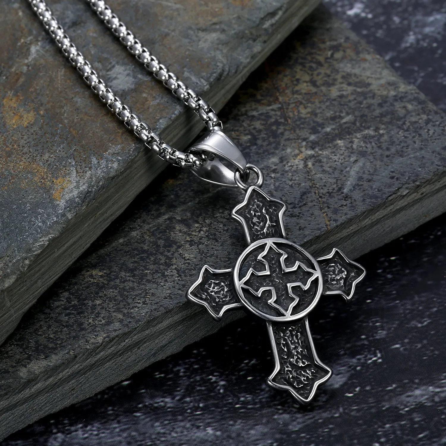 Vintage Medieval Knight Men's Cross Pendant Stainless Steel Necklace sold by Shopnova product image thumbnail 2