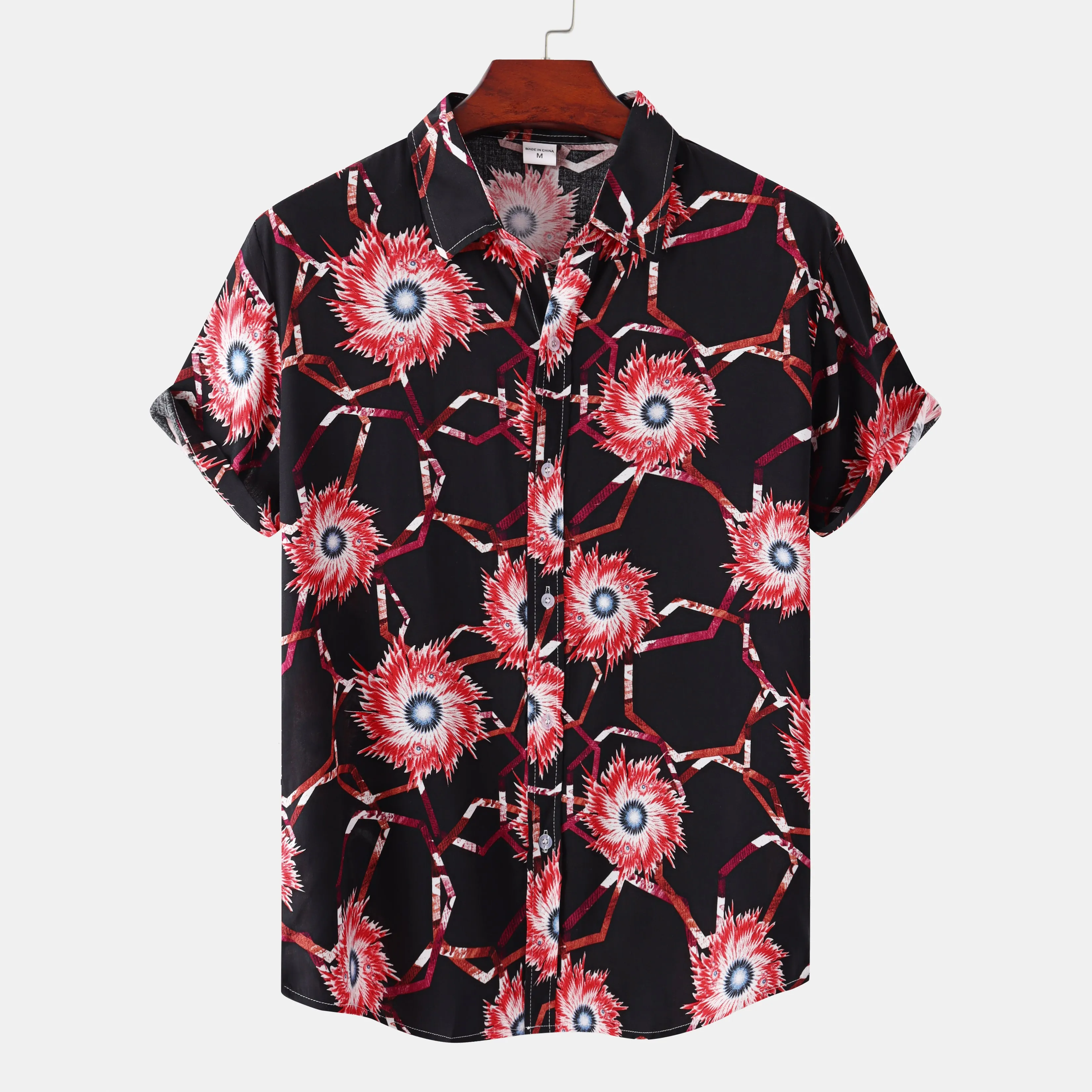 Fashion Print Lapel Button Short Sleeve Shirt sold by Shopnova