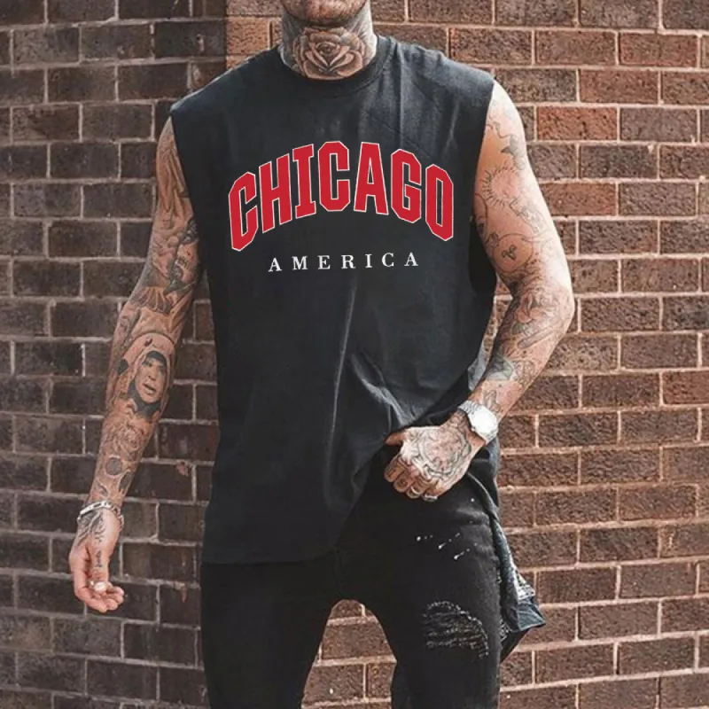 Chicago Alphabet Graphic Print Athleisure Men's Tank Top sold by Shopnova