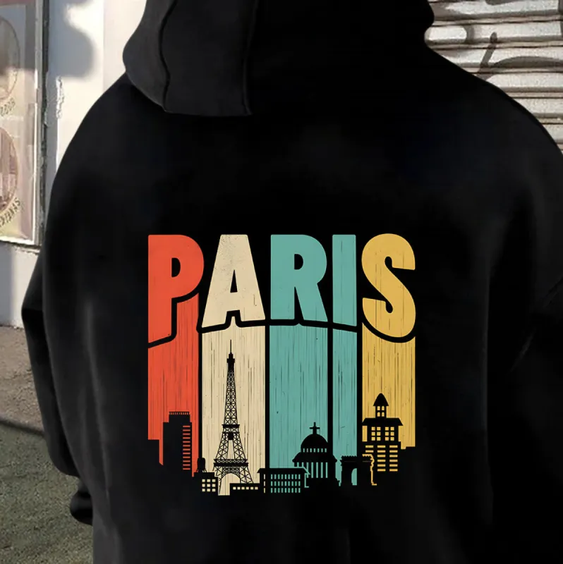 Silhouette of Paris Citycapes Men's Black Hoodie sold by Shopnova