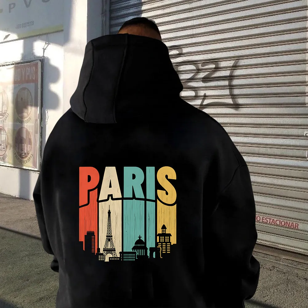 Silhouette of Paris Citycapes Men's Black Hoodie sold by Shopnova product image thumbnail 2
