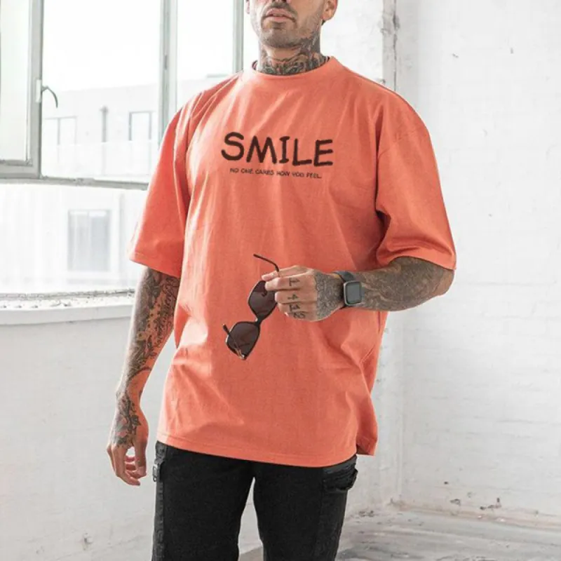 Smile Graphic Print Loose Men's Short Sleeve T-Shirt sold by Shopnova