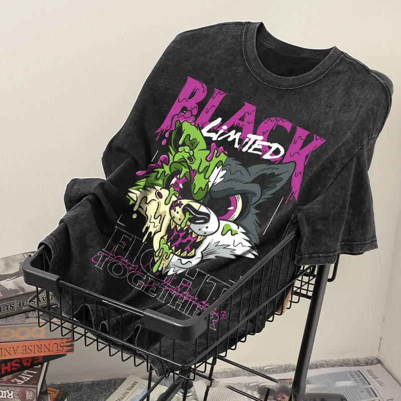 Tricou Wolf Men's Washed Black Color Tee sold by Shopnova product image thumbnail 2