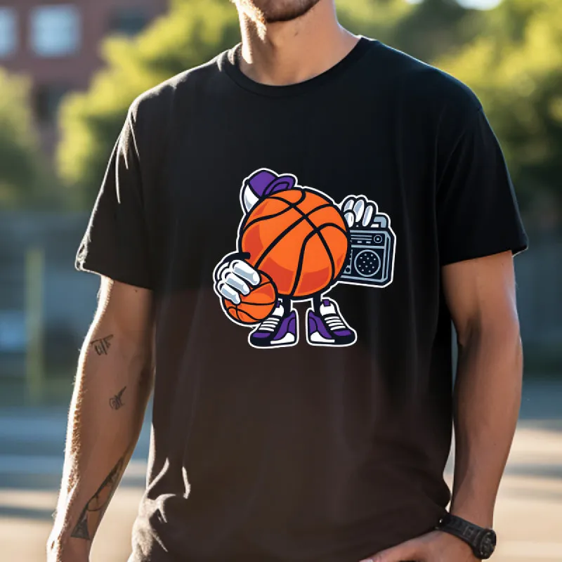 Men's Funny Basketball Character with Ball and Radio Print T-shirt sold by Shopnova