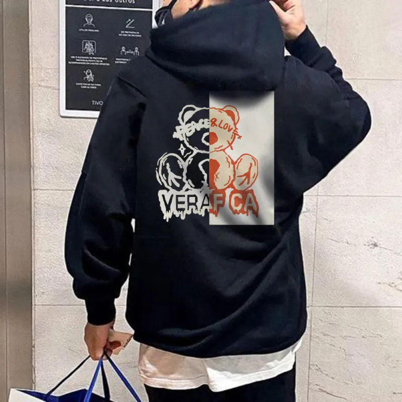 Letter Bear Patchwork Graphic Print Loose Men's Sweatshirt sold by Shopnova