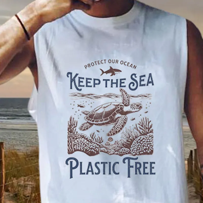 Sea Turtle Print Plastic Free Men's Tank Top-B sold by Shopnova