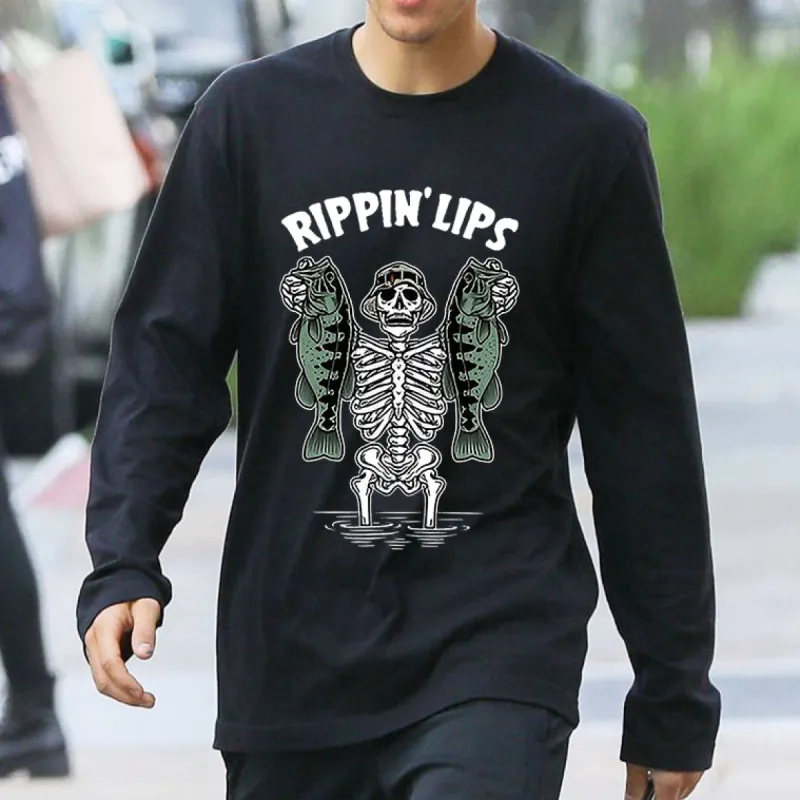 Skull and Fish Print Men's Long Sleeve T-shirt 220GSM-B sold by Shopnova