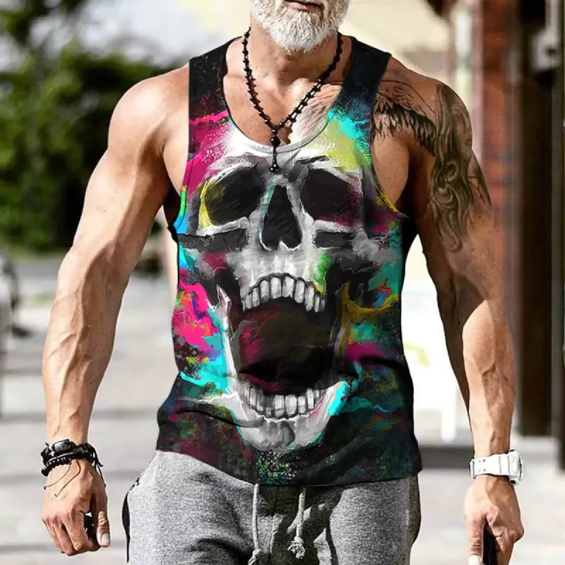 Street Trend Personalized Skull Print Casual Vest sold by Shopnova