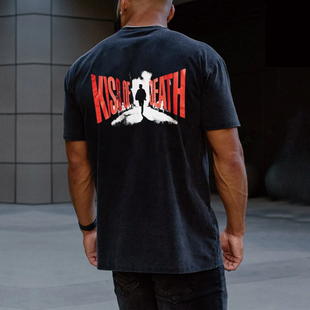Kiss Death Print Casual Loose Men's Short Sleeve T-Shirt sold by Shopnova