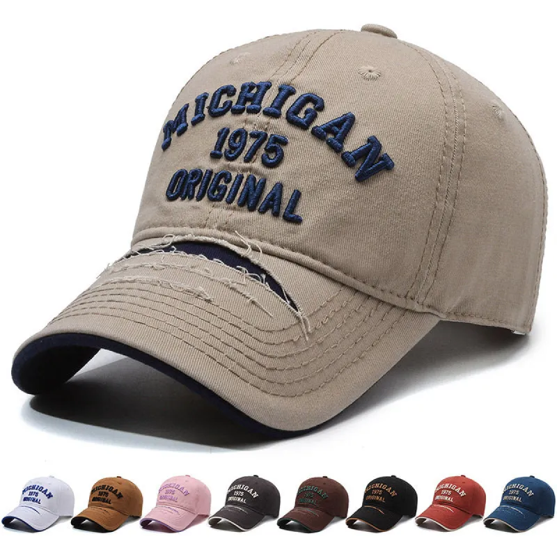 MICHIGAN Embroidered Ripped Colorblock Cap Hat sold by Shopnova