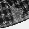 Black Fashion Plaid Print Lapel Button Short Sleeve Shirt sold by Shopnova