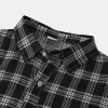 Black Fashion Plaid Print Lapel Button Short Sleeve Shirt sold by Shopnova