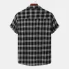 Black Fashion Plaid Print Lapel Button Short Sleeve Shirt sold by Shopnova