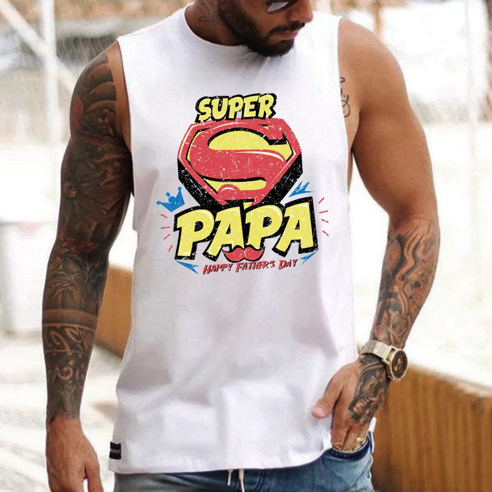 Super PaPa Letter Graphic Print Father's Day Casual Men's Tank Top sold by Shopnova