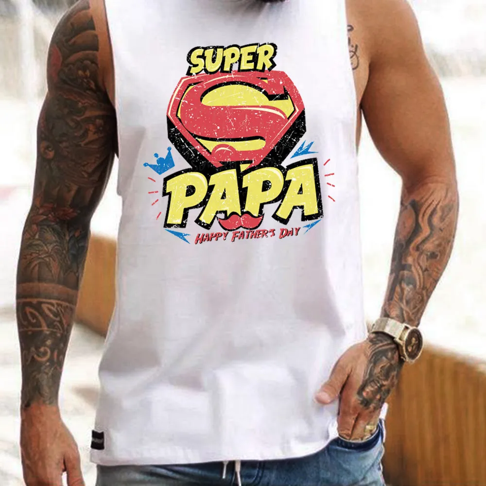 Super PaPa Letter Graphic Print Father's Day Casual Men's Tank Top sold by Shopnova product image thumbnail 2
