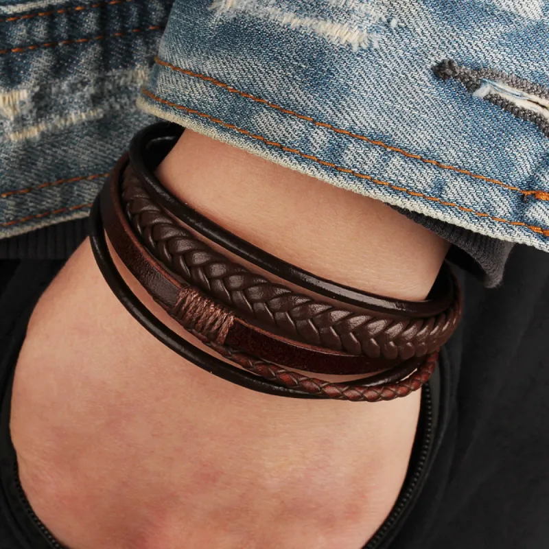 Men's leather rope hand-woven personalized trend jewelry sold by Shopnova