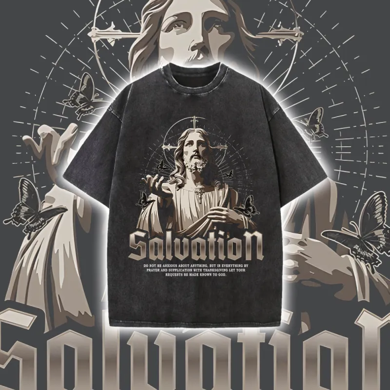 Jesus Saluation Prayer Holy Men's Washed Black Color Tee sold by Shopnova