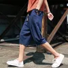 Casual Plain Men's Cotton Linen 7 Points Shorts sold by Shopnova