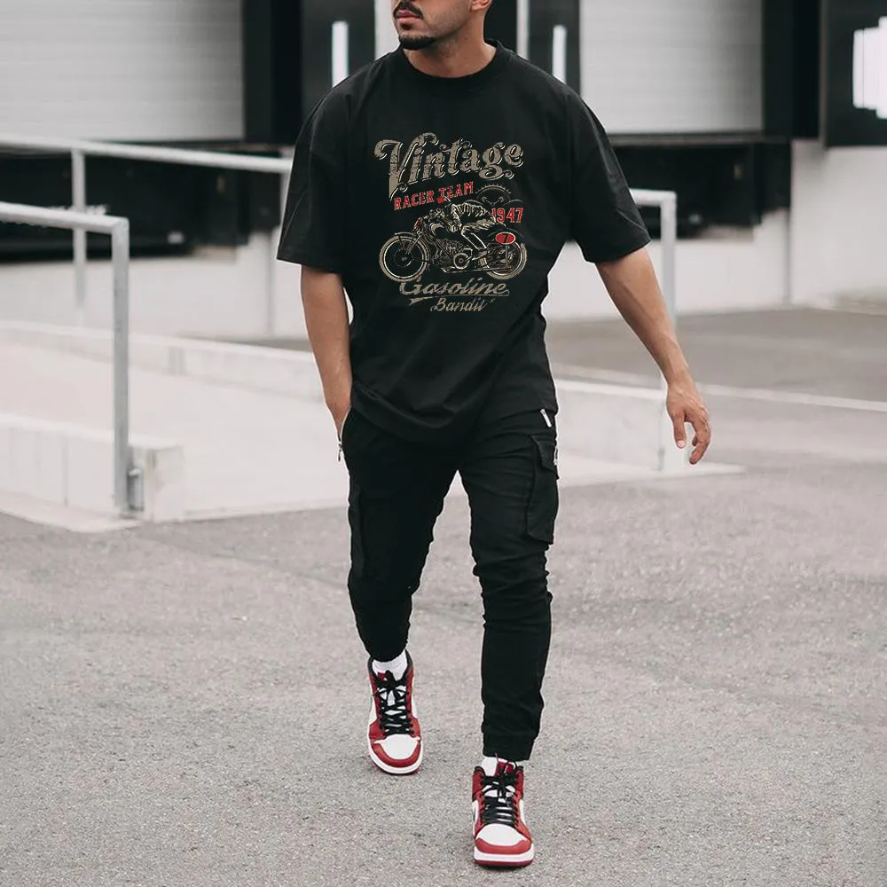 Motorcycle Alphabet Graphic Print Crew Neck Men's T-Shirt sold by Shopnova product image thumbnail 3