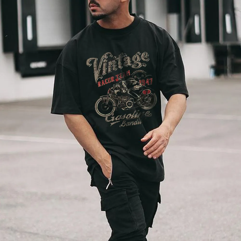 Motorcycle Alphabet Graphic Print Crew Neck Men's T-Shirt sold by Shopnova product image thumbnail 2