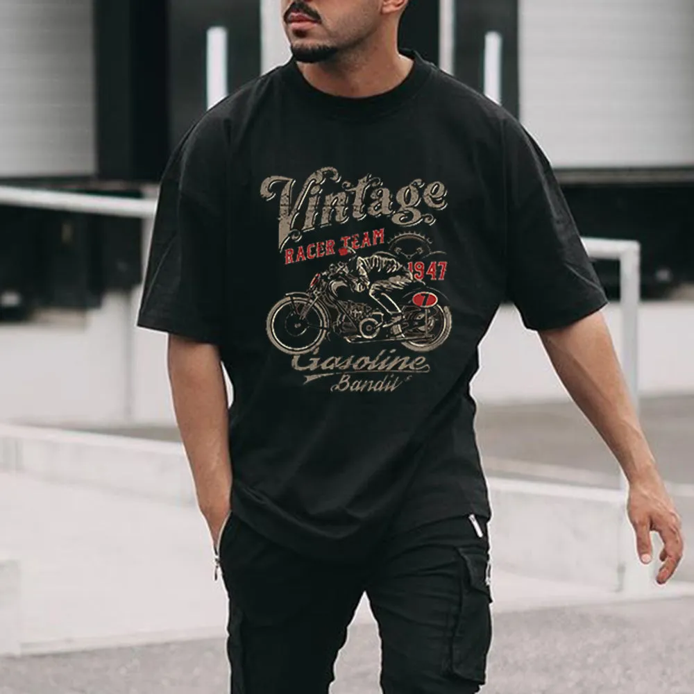 Motorcycle Alphabet Graphic Print Crew Neck Men's T-Shirt sold by Shopnova