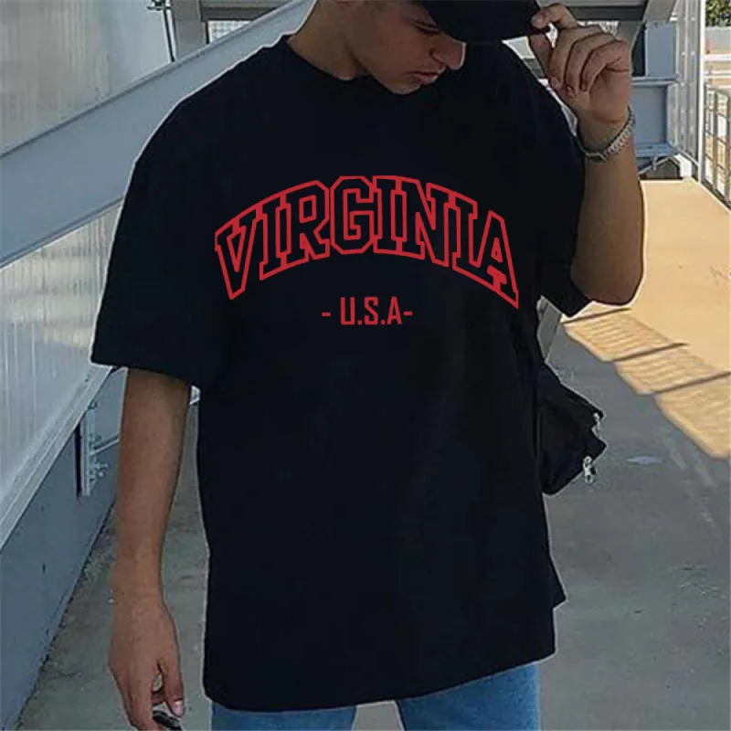 Virginian Printed Round Neck Short Sleeve T-Shirt sold by Shopnova