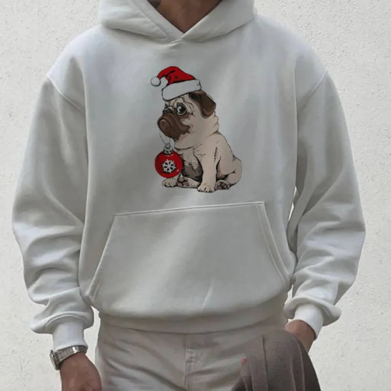 Christmas Pug Dog Print Fleece Hoodie sold by Shopnova