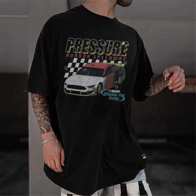 Racing Graphic Print Casual Loose Men's Short Sleeve T-Shirt sold by Shopnova
