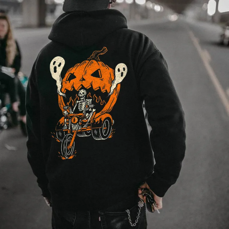 Halloween Pumpkin Tricycle Print Men's Fleeced Hoodie sold by Shopnova