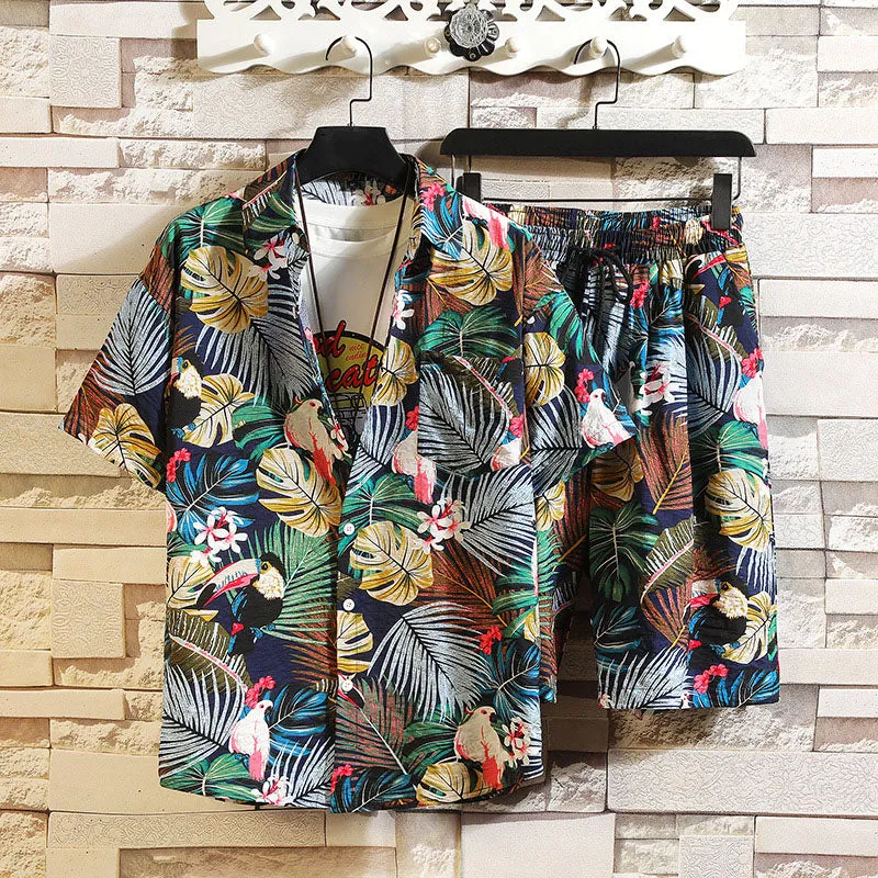 Fashion Casual Hawaiian Plant Print Resort Style Beach Suit sold by Shopnova
