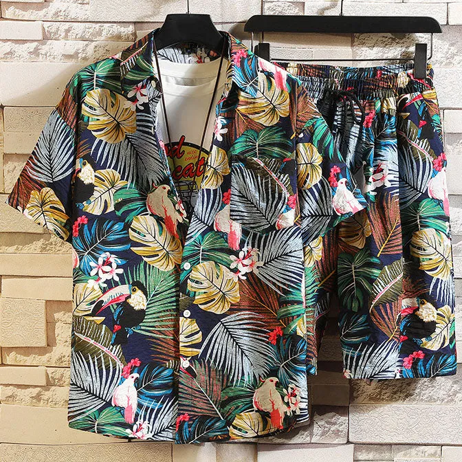 Fashion Casual Hawaiian Plant Print Resort Style Beach Suit sold by Shopnova product image thumbnail 2
