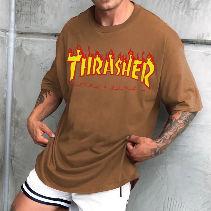 THRASHER Alphabet Graphic Print Loose Casual Men's T-Shirt sold by Shopnova