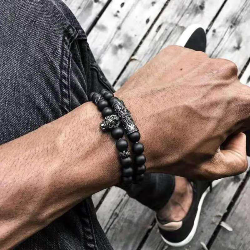Fashion Men's Black Scrub Lion Head Stretch Bracelet sold by Shopnova