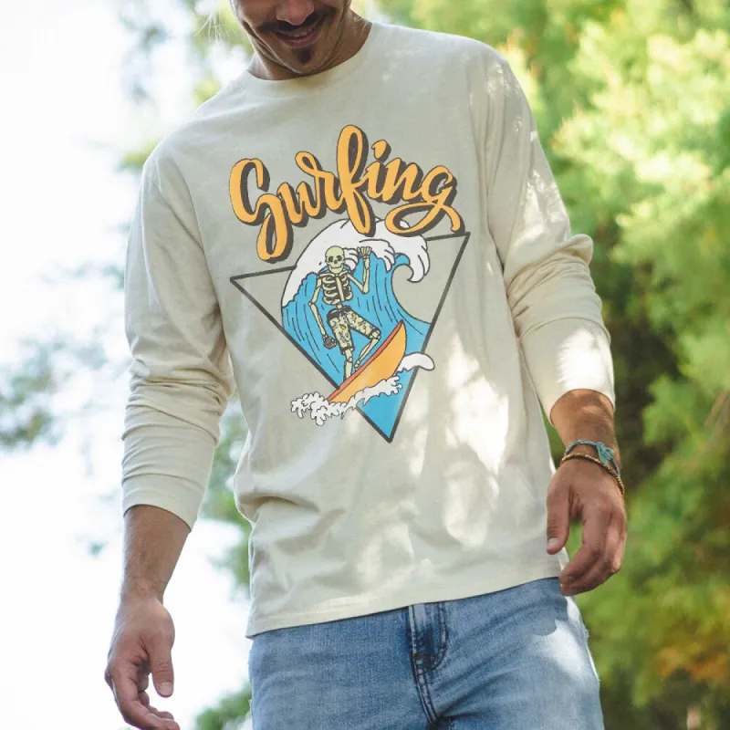 Skull Surfing Men's Casual Long Sleeve T-shirts-B sold by Shopnova