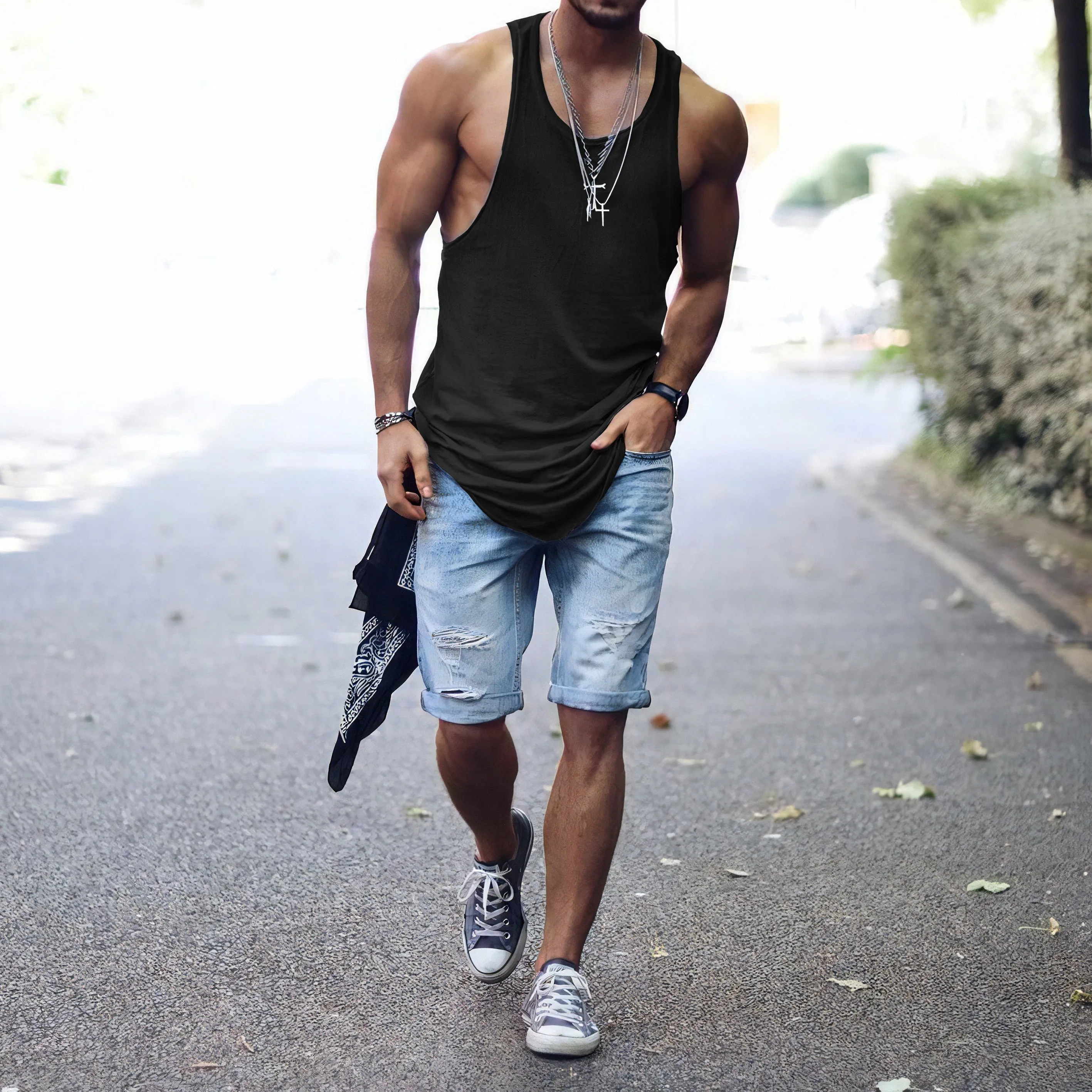 Men's Black Basic Casual Sleeveless jersey Tank Top-A sold by Shopnova product image thumbnail 3