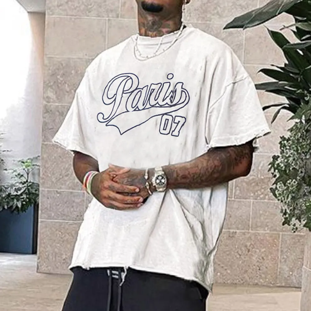 Letter Graphic Print Loose Men's Short Sleeve T-Shirt sold by Shopnova