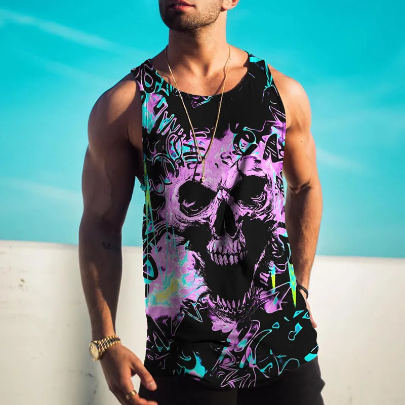 Street Trend Skull Print Casual Tank Top sold by Shopnova