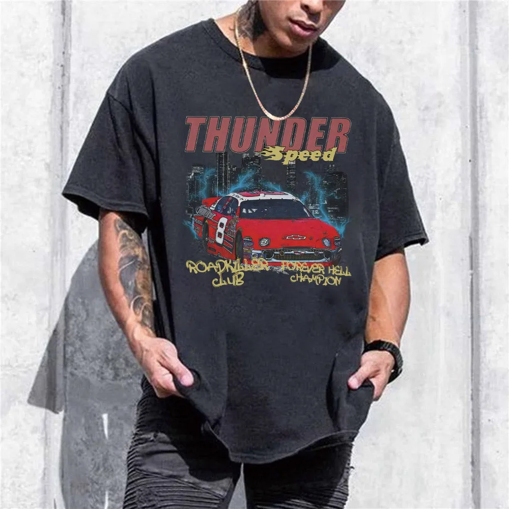 Racing Graphic Print Casual Loose Men's Short Sleeve T-Shirt sold by Shopnova