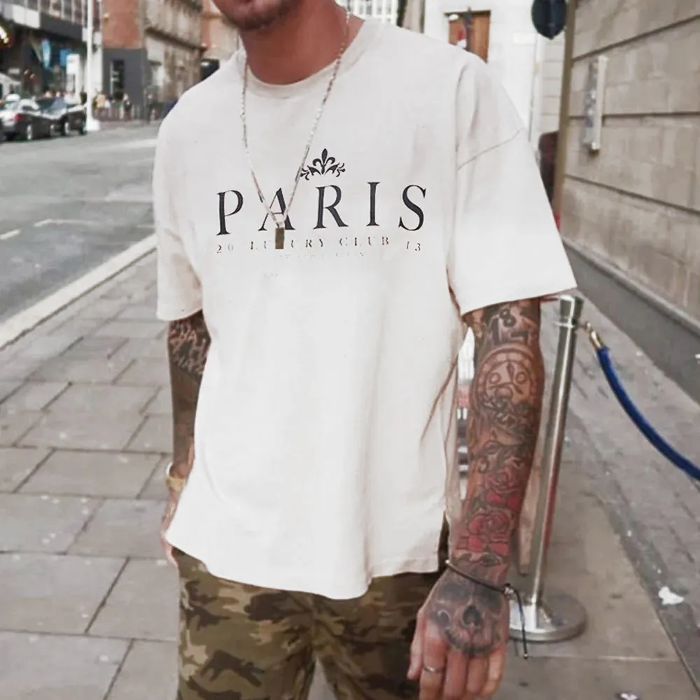 Paris Alphabet Graphic Print Loose Men's Short Sleeve T-Shirt sold by Shopnova